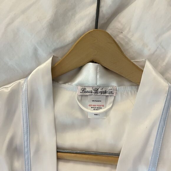 Linea Donatella White Satin Robe with Blue Trim - Picture 10 of 13